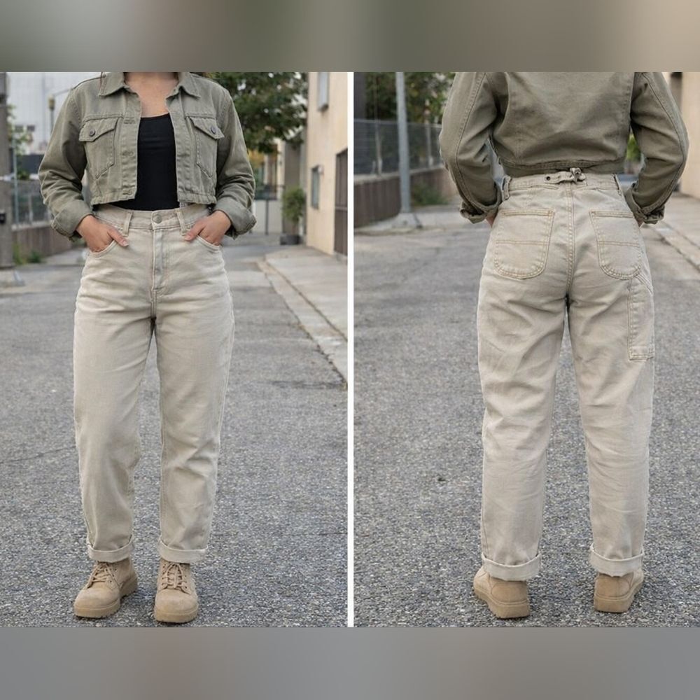 Old Navy Curvy Extra High Rise Sky Hi Straight Pants Women’s 8 Beige Utility